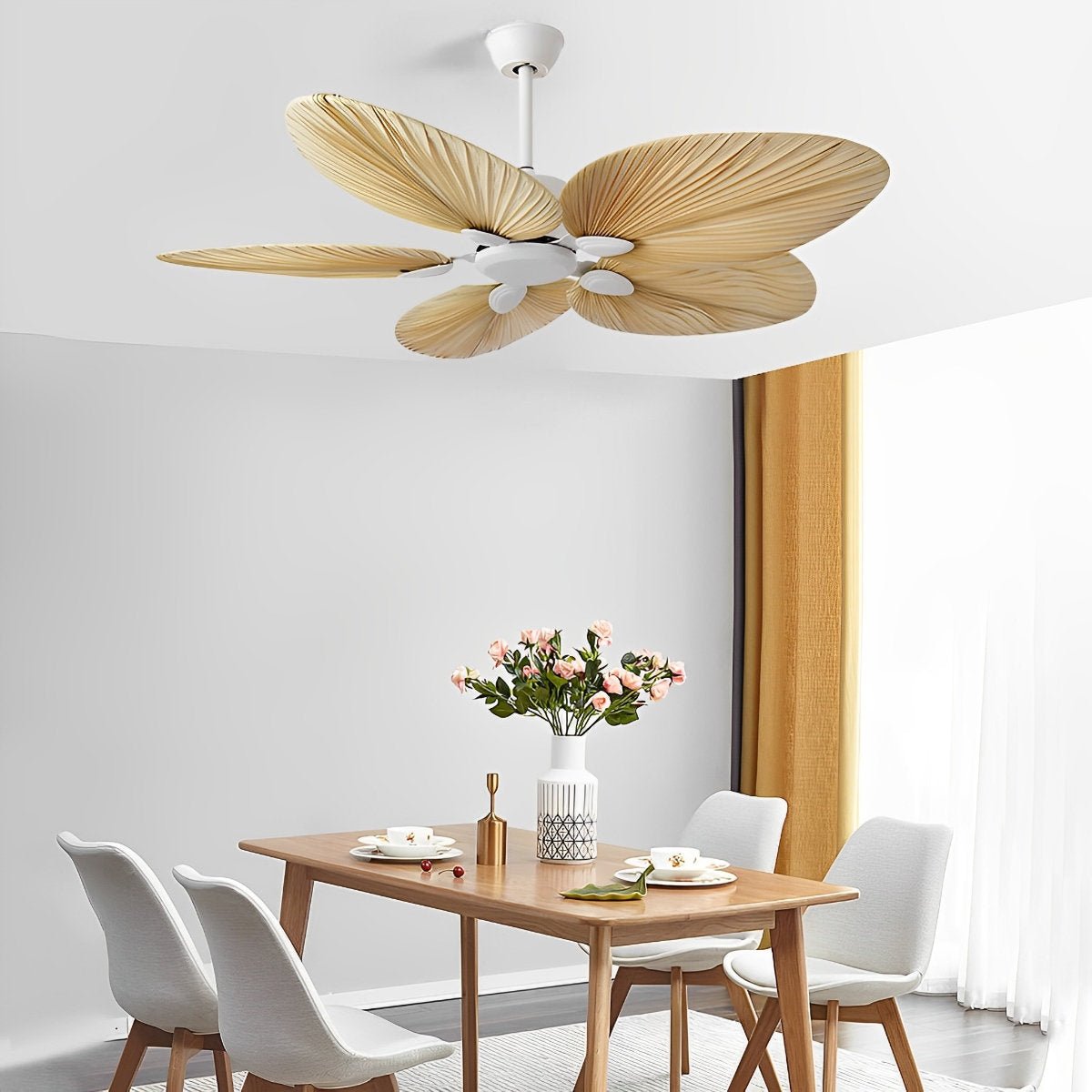 Ventilador de techo tropical de 52 pulgadas con control remoto, motor de CC ultrasilencioso para dormitorios y salas de estar | Ventilador de enfriamiento estilo palma marrón natural | Thomler
