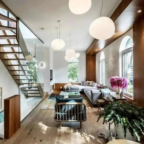 Plafondlamp met matglazen bol en verstelbaar snoer voor eetkamer, keukeneiland, slaapkamer, hal, plafondverlichting, modern accent van ijzer | Thomler