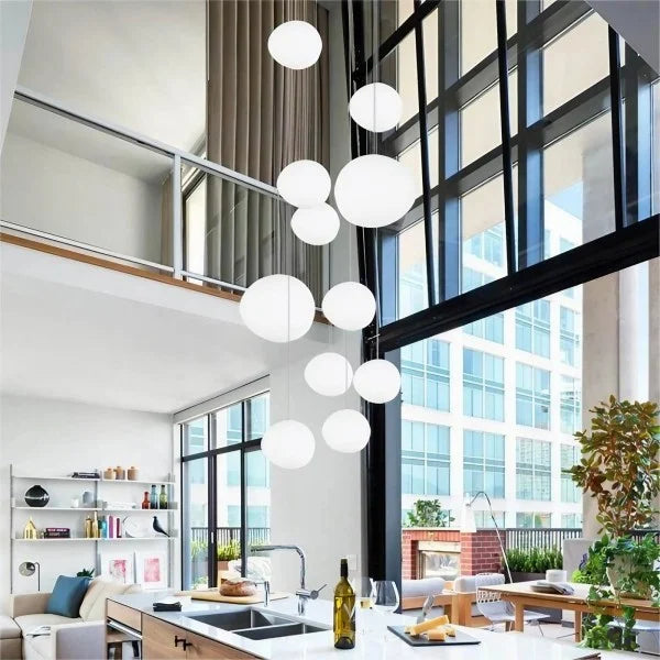 Plafondlamp met matglazen bol en verstelbaar snoer voor eetkamer, keukeneiland, slaapkamer, hal, plafondverlichting, modern accent van ijzer | Thomler