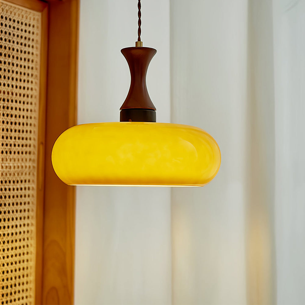 Handgefertigte Deckenleuchte aus Holz & Glas, 12-Zoll Hängeleuchte ideal für Küchen, Essbereiche, Schlafzimmer, E26-Fassung, rustikaler Bauernhausstil M | Thomler