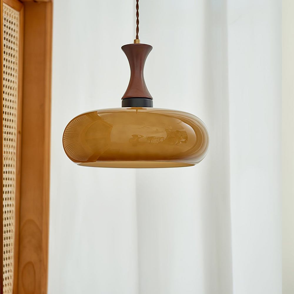 Handgefertigte Deckenleuchte aus Holz & Glas, 12-Zoll Hängeleuchte ideal für Küchen, Essbereiche, Schlafzimmer, E26-Fassung, rustikaler Bauernhausstil M | Thomler