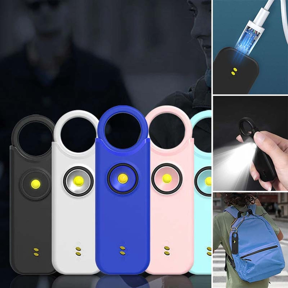 Alarma de seguridad personal con luz LED integrada para llaves y bolsos