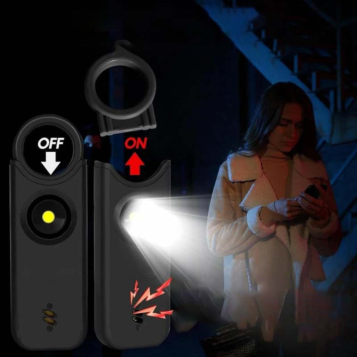 Alarma de seguridad personal con luz LED integrada para llaves y bolsos