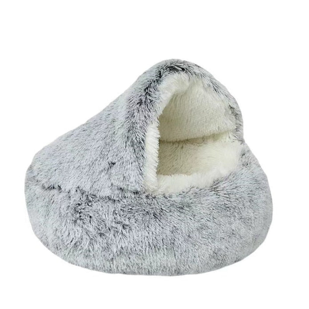 Haustierhöhle mit Plüsch-Innenfutter und halb abgedecktem Design für Katzen und kleine Hunde