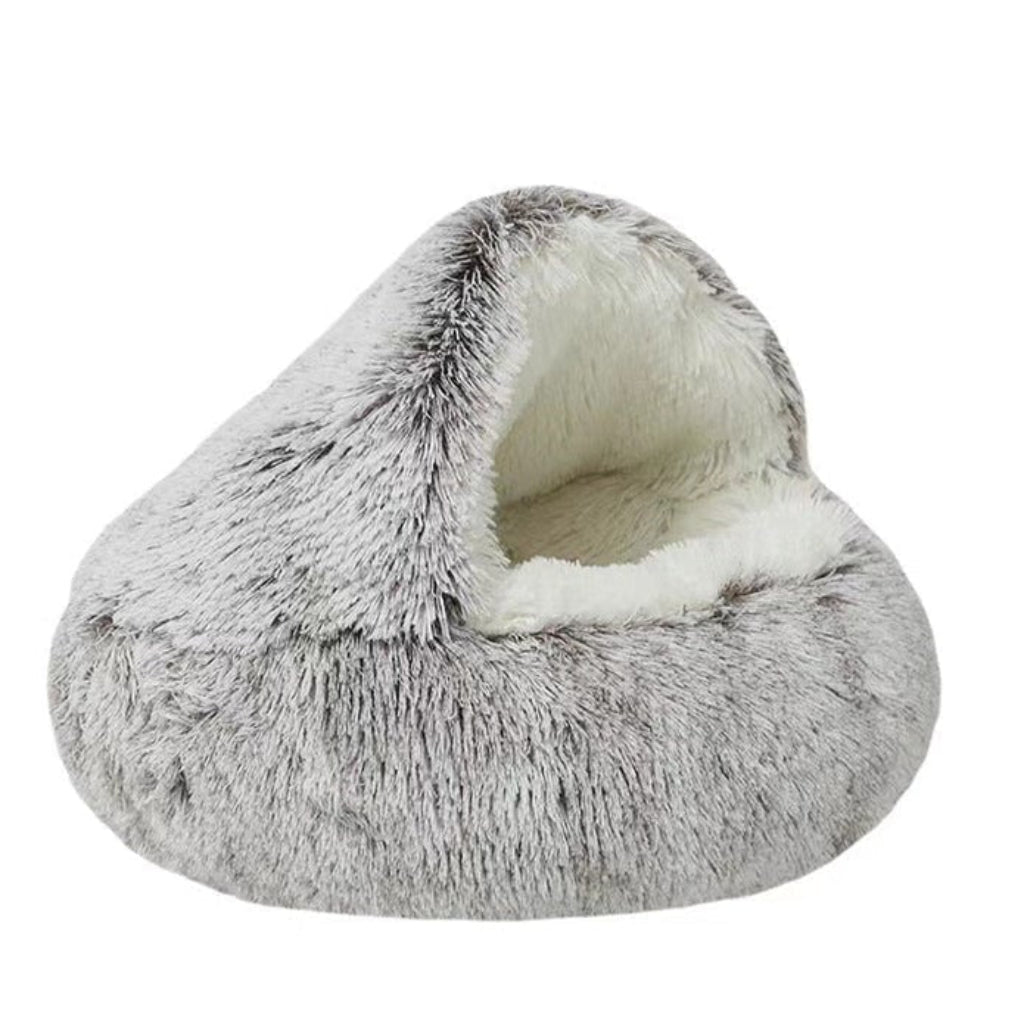 Haustierhöhle mit Plüsch-Innenfutter und halb abgedecktem Design für Katzen und kleine Hunde