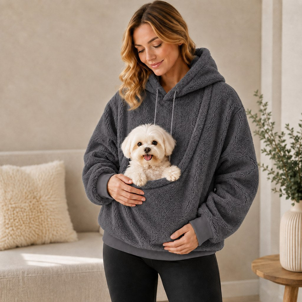 Pet Carrier Sherpa Hoodie for Small Dogs & Cats – Cosy Front Pouch Sweatshirt for Walks, Errands & Home Cuddles