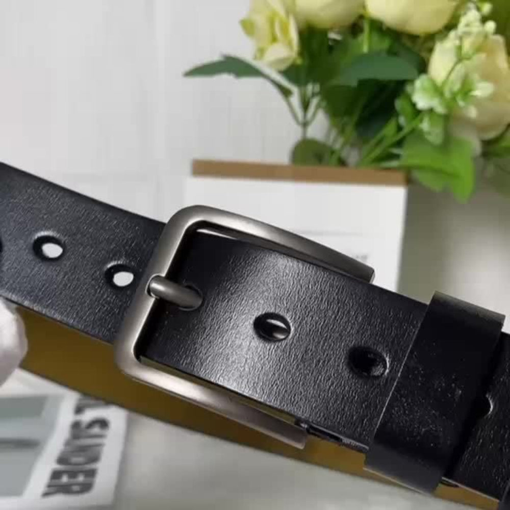 Verstellbarer Ledergürtel mit Metall-Dornschließe, Schwarz und Braun
