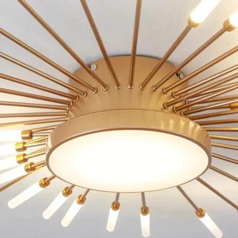 50W LED Radiale Plafondlamp 50 cm Diameter Goud Aluminium Multi-Arm Armatuur voor Grote Woonkamers, Open Indelingen en Eetgedeeltes | Thomler