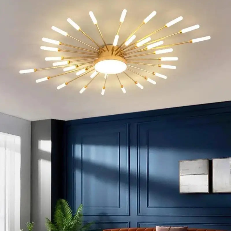 50W LED Radiale Plafondlamp 50 cm Diameter Goud Aluminium Multi-Arm Armatuur voor Grote Woonkamers, Open Indelingen en Eetgedeeltes | Thomler