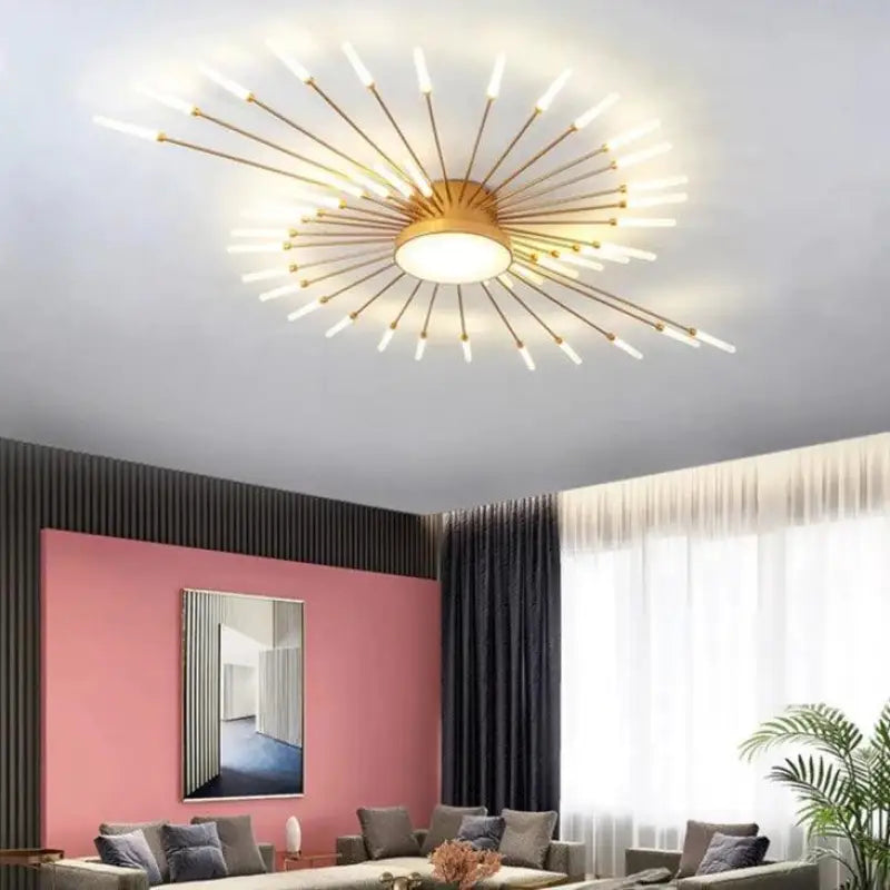 50W LED Radiale Plafondlamp 50 cm Diameter Goud Aluminium Multi-Arm Armatuur voor Grote Woonkamers, Open Indelingen en Eetgedeeltes | Thomler
