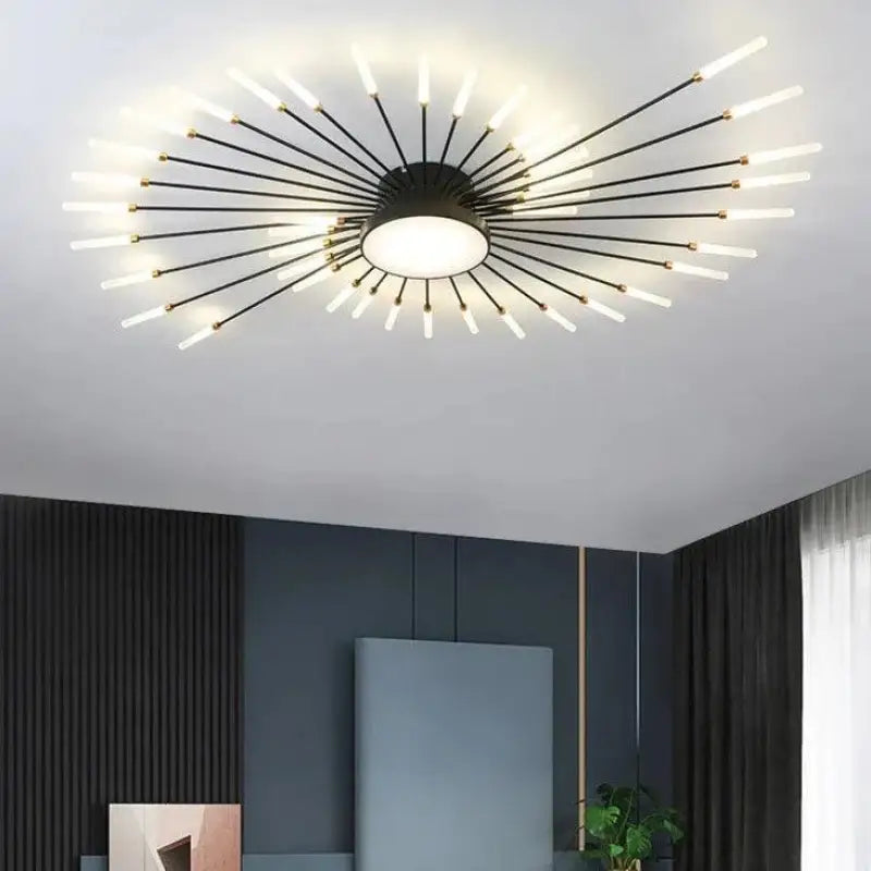 50W LED Radiale Plafondlamp 50 cm Diameter Goud Aluminium Multi-Arm Armatuur voor Grote Woonkamers, Open Indelingen en Eetgedeeltes | Thomler