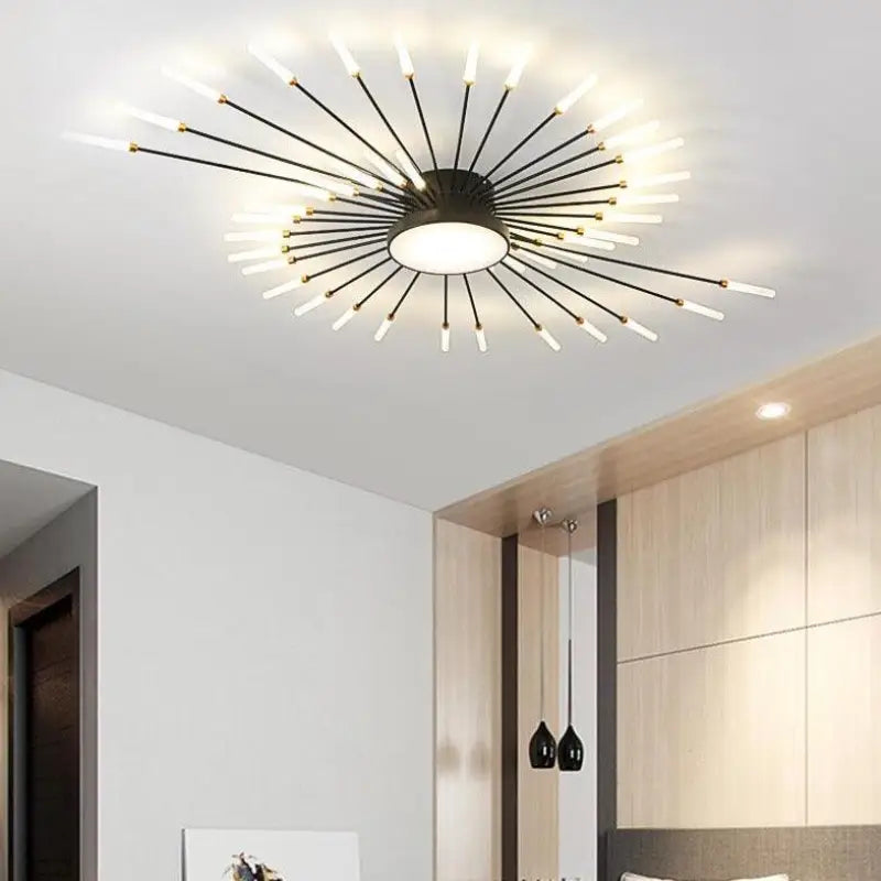 50W LED Radiale Plafondlamp 50 cm Diameter Goud Aluminium Multi-Arm Armatuur voor Grote Woonkamers, Open Indelingen en Eetgedeeltes | Thomler