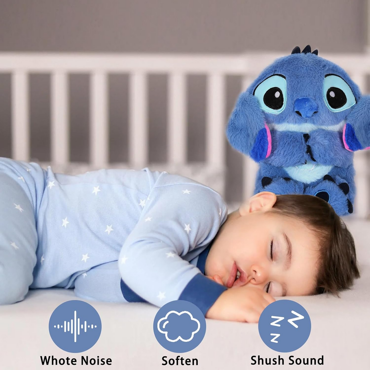 Pluche slaaphulp Stitch met oplichtende borst en geluidsfuncties, perfecte slaapgenoot om mee te knuffelen