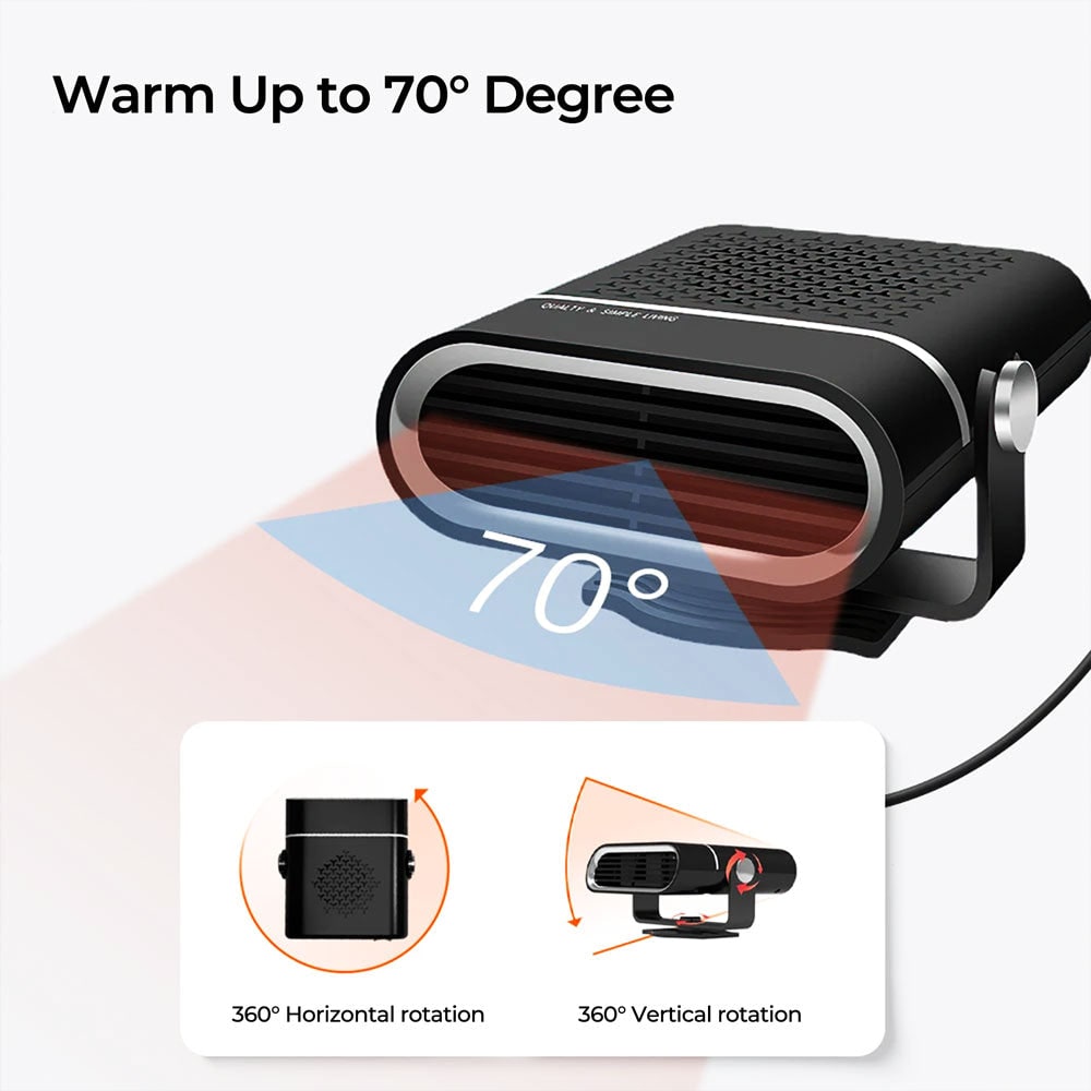 12V Vehicle Cabin Heater with Plug-In Power and Adjustable Airflow