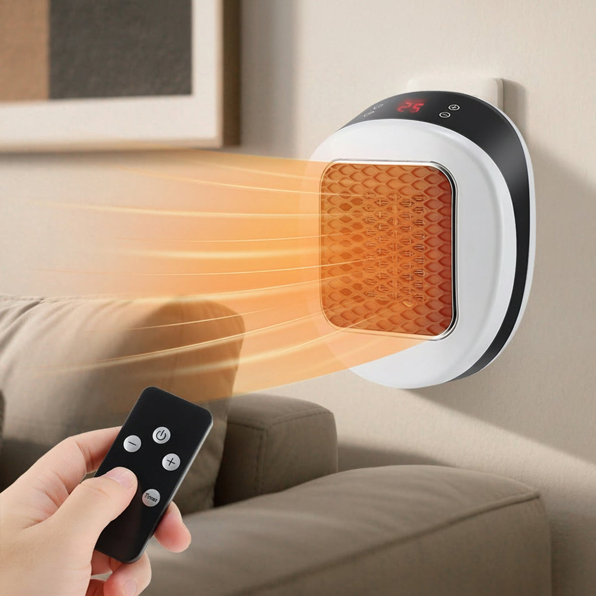 Calefactor eléctrico portátil de 600 W, dispositivo compacto de calentamiento rápido con control remoto para una calidez eficiente