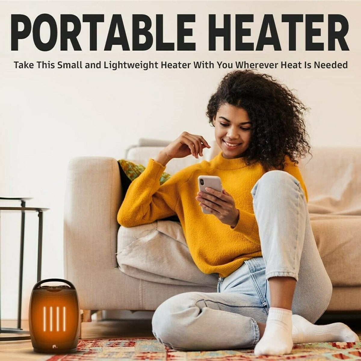 Calefactor eléctrico portátil súper silencioso con termostato y función oscilante para espacios pequeños