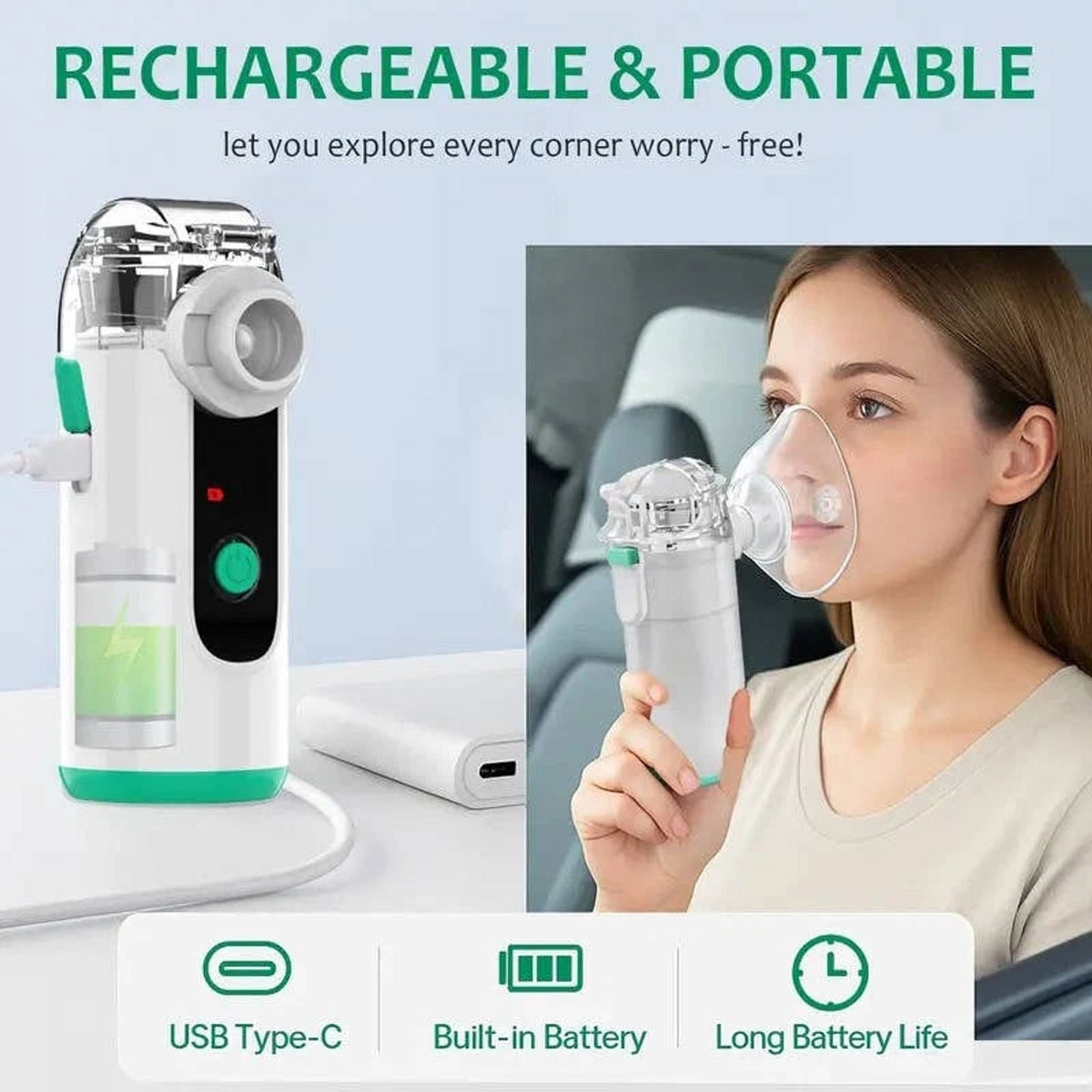 Tragbarer Vernebler mit USB-wiederaufladbarem, flüsterleisem Betrieb und ultrafeinem Nebel