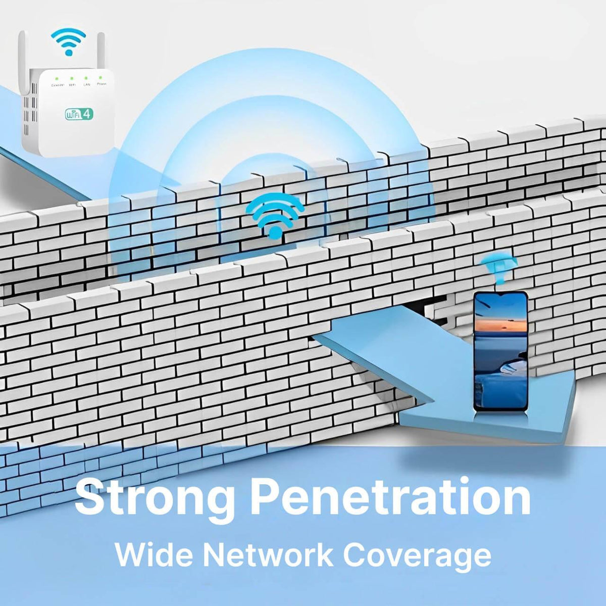WiFi-versterker met muurdoordringende antenne en ondersteuning voor meerdere apparaten