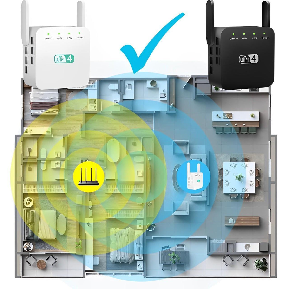 WiFi-versterker met muurdoordringende antenne en ondersteuning voor meerdere apparaten