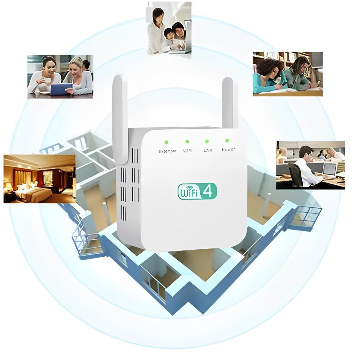 WiFi-versterker met muurdoordringende antenne en ondersteuning voor meerdere apparaten