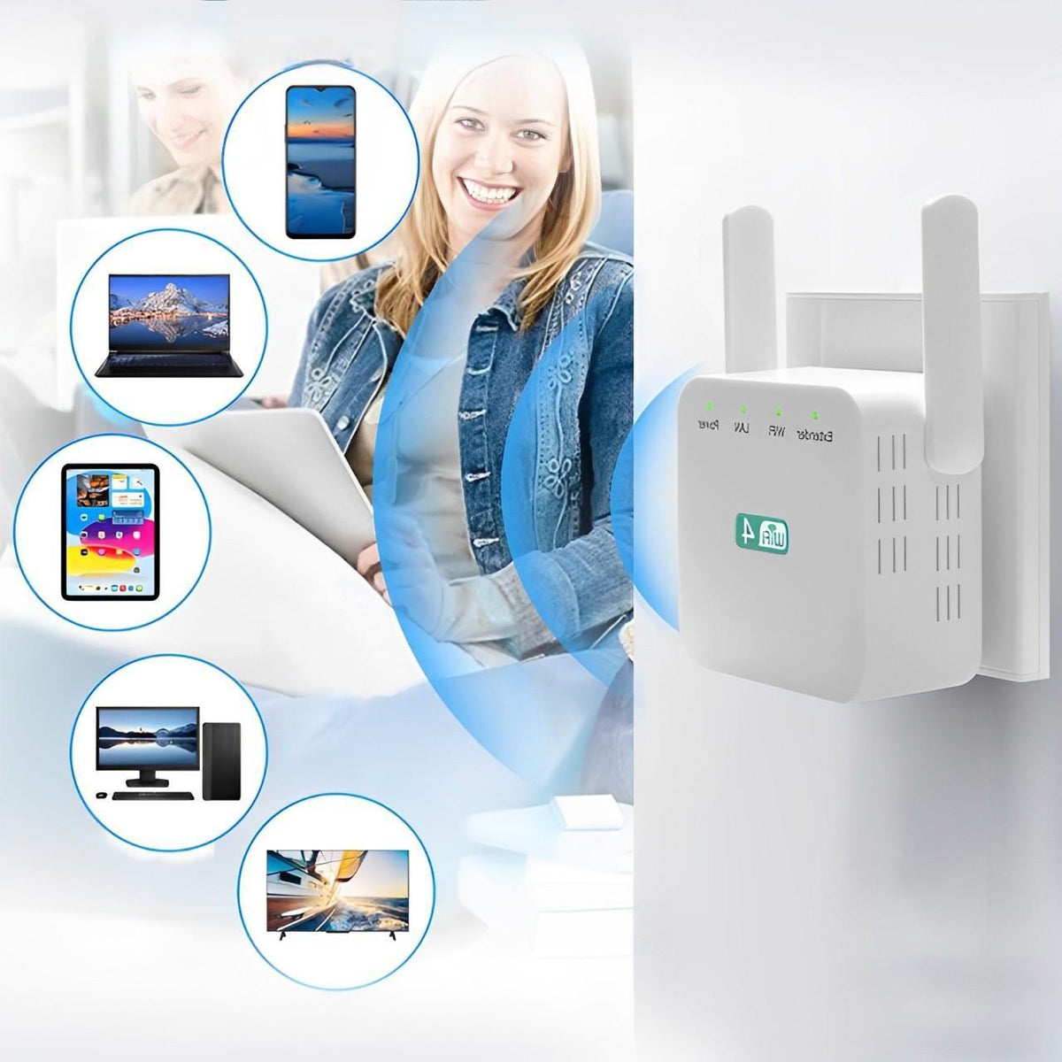 WiFi-versterker met muurdoordringende antenne en ondersteuning voor meerdere apparaten