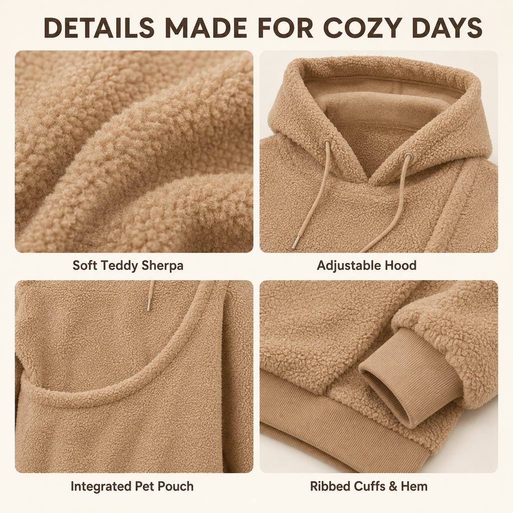 Pet Carrier Sherpa Hoodie for Small Dogs & Cats – Cosy Front Pouch Sweatshirt for Walks, Errands & Home Cuddles
