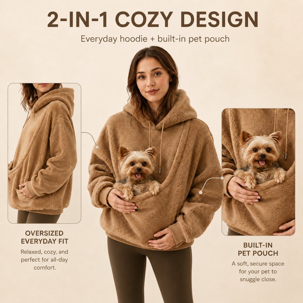 Pet Carrier Sherpa Hoodie for Small Dogs & Cats – Cosy Front Pouch Sweatshirt for Walks, Errands & Home Cuddles