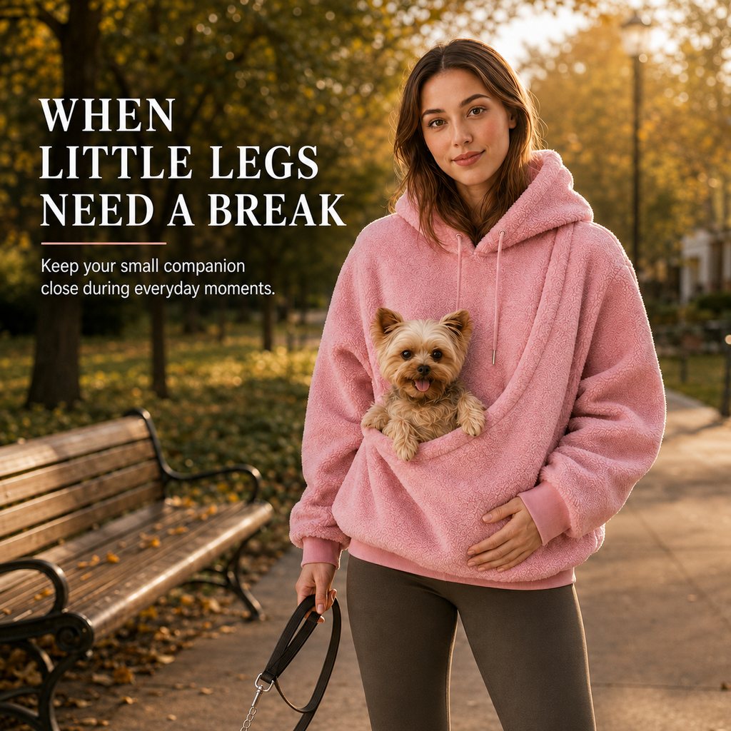 Pet Carrier Sherpa Hoodie for Small Dogs & Cats – Cosy Front Pouch Sweatshirt for Walks, Errands & Home Cuddles