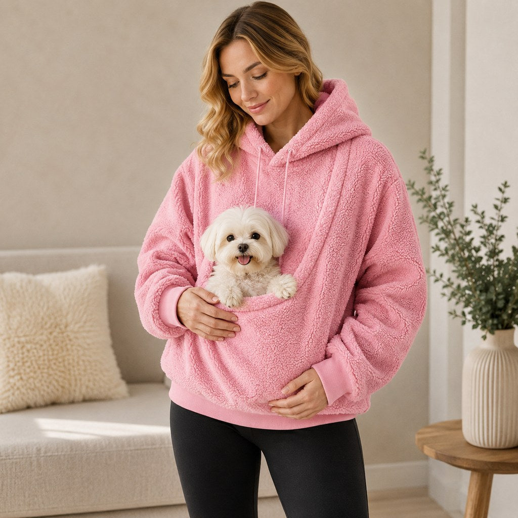 Pet Carrier Sherpa Hoodie for Small Dogs & Cats – Cosy Front Pouch Sweatshirt for Walks, Errands & Home Cuddles