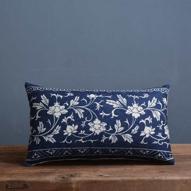 Throw Pillow Cover 18x18 Inches Blue Porcelain Print Linen Cotton Hidden Zipper for Couch Bedroom Chair Soft Textured Decorative Cushion Cas | Thomler