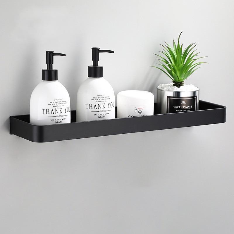 Floating Aluminum Storage Rack for Bathroom & Kitchen Organization | Space-Saving Wall Shelf with Towel Bar | Black Metal Organizer for Smal | Thomler