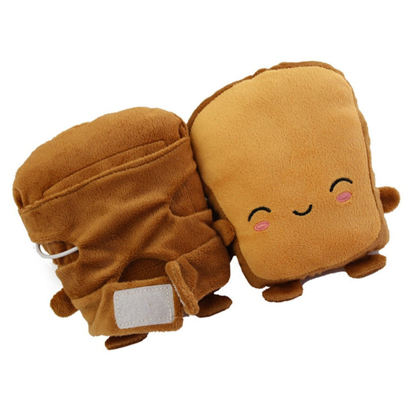 USB Heated Fingerless Gloves – Toast Shape Hand Warmers for Typing & Gaming