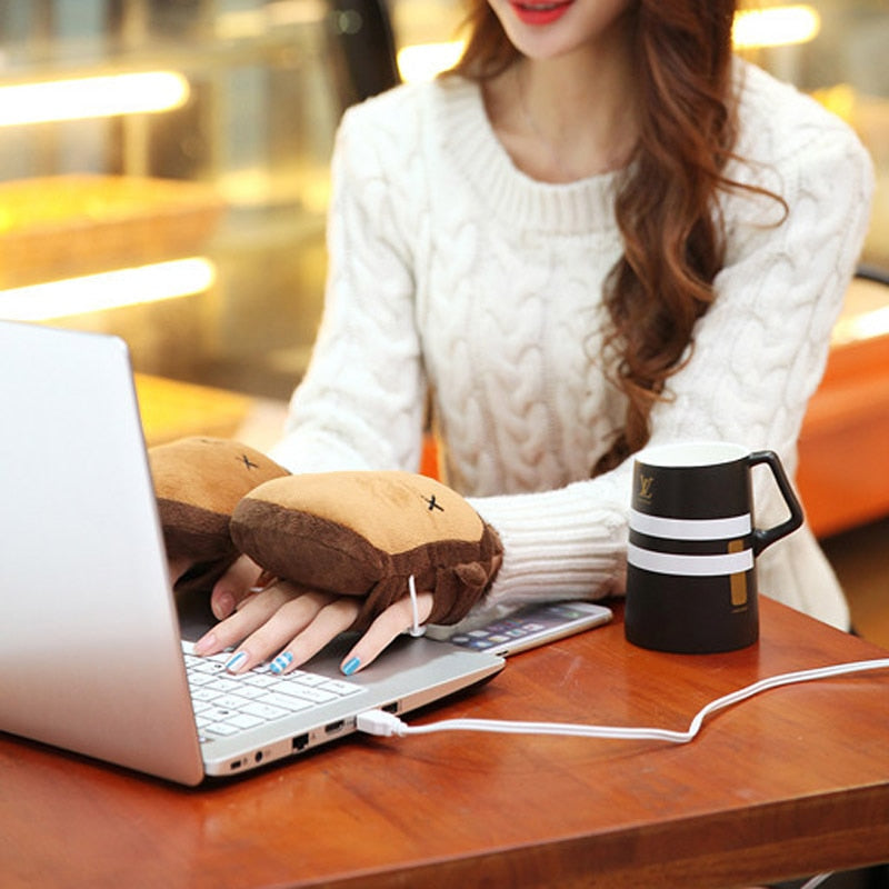 USB Heated Fingerless Gloves – Toast Shape Hand Warmers for Typing & Gaming