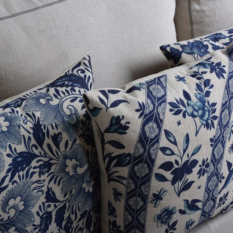 Throw Pillow Cover 18x18 Inches Blue Porcelain Print Linen Cotton Hidden Zipper for Couch Bedroom Chair Soft Textured Decorative Cushion Cas | Thomler