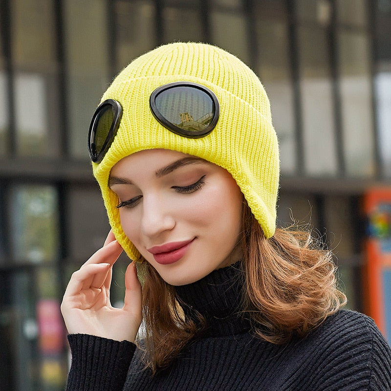 Aviator Winter Hat with Goggles – Unisex Fleece-Lined Bomber Cap for Cold Weather