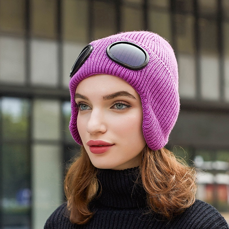 Aviator Winter Hat with Goggles – Unisex Fleece-Lined Bomber Cap for Cold Weather