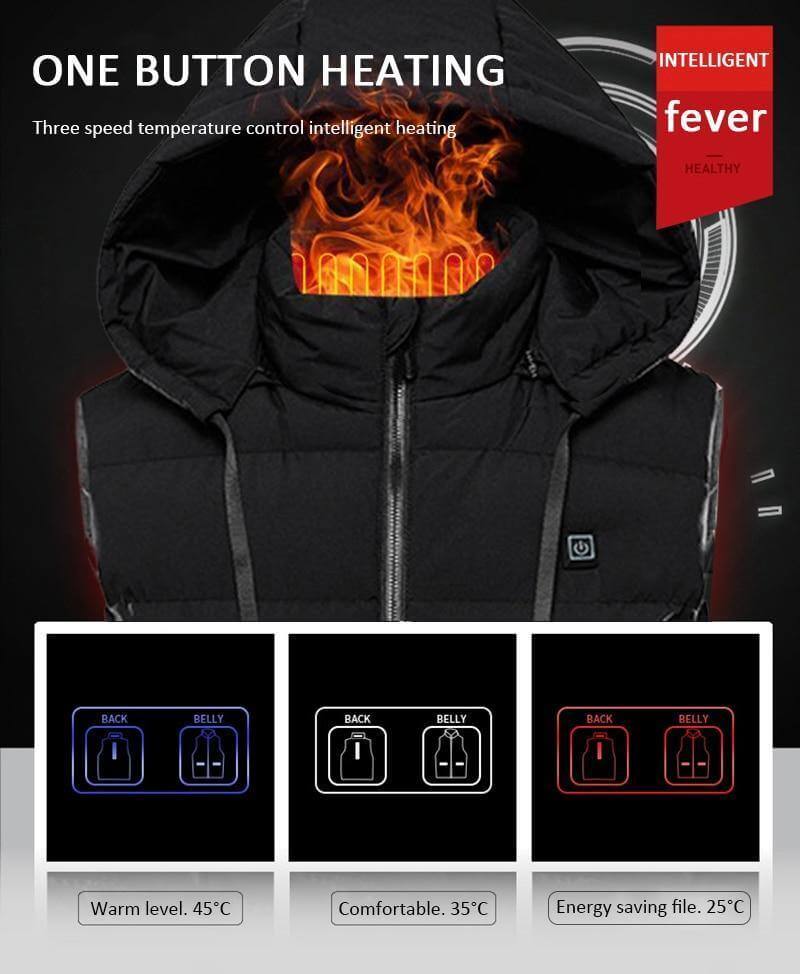 Heated Hooded Vest with USB Power Bank Pocket – Waterproof Electric Warming Jacket for Men & Women