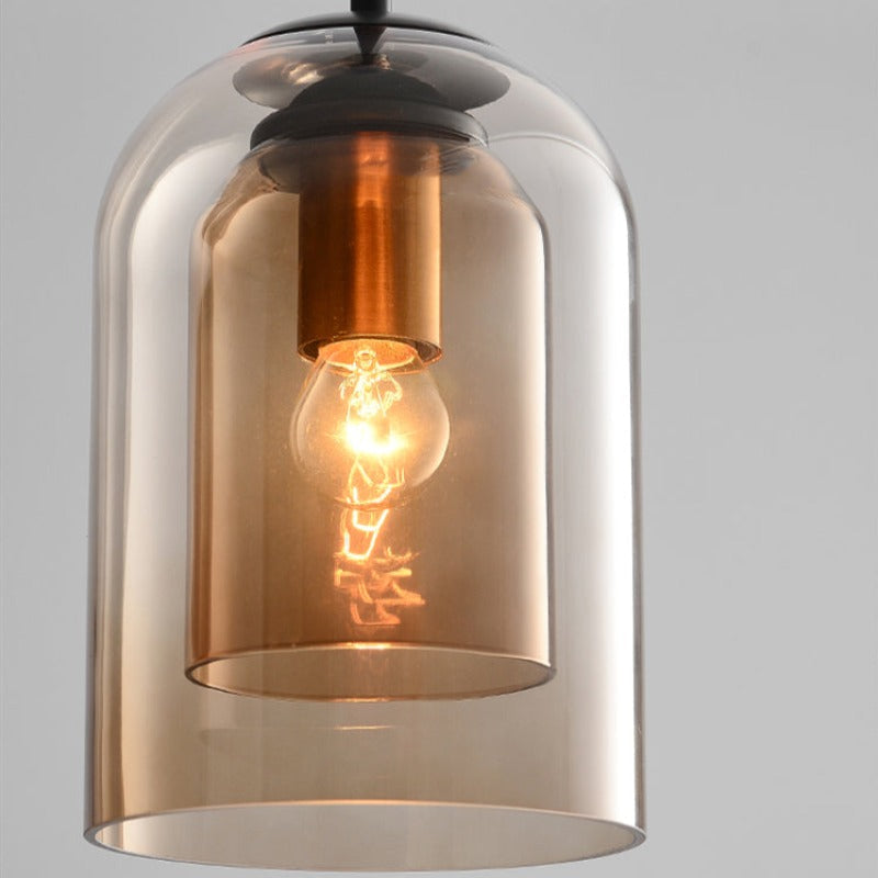 Doppellagige Glas-Pendelleuchte für Kücheninsel & Esszimmer – Mattschwarzes Eisen mit verstellbarem 200-cm-Kabel, E27-Fassung – Modern Industrial | Thomler