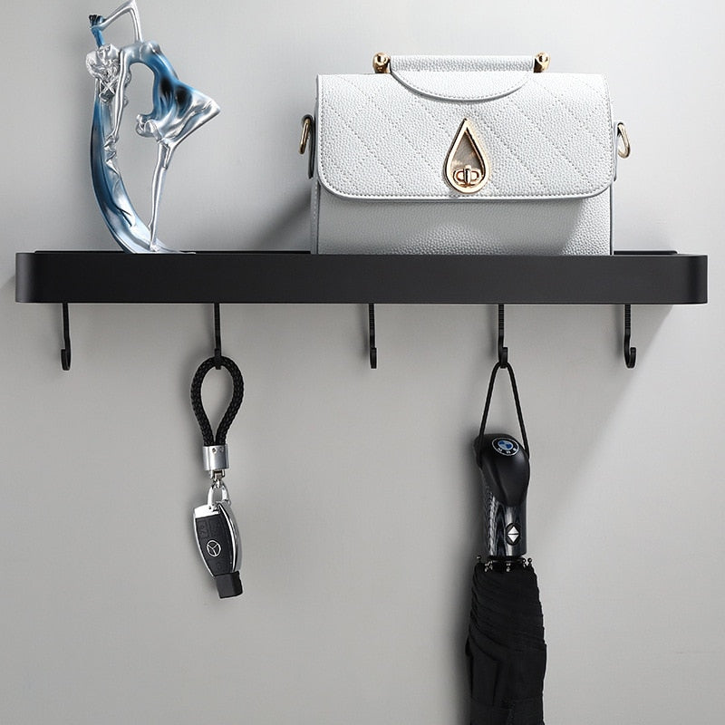 Floating Aluminum Storage Rack for Bathroom & Kitchen Organization | Space-Saving Wall Shelf with Towel Bar | Black Metal Organizer for Smal | Thomler
