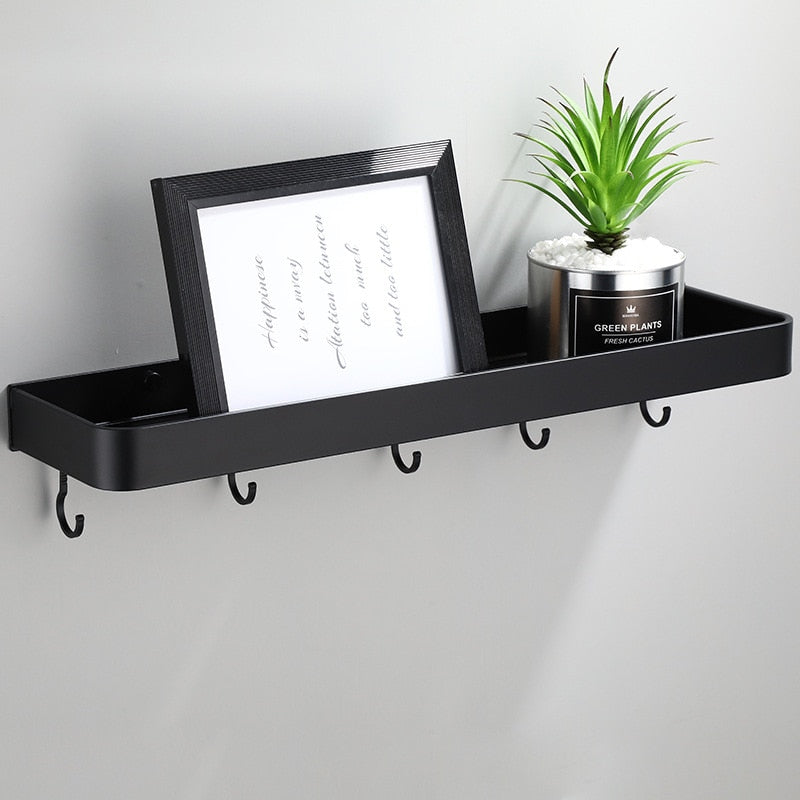 Floating Aluminum Storage Rack for Bathroom & Kitchen Organization | Space-Saving Wall Shelf with Towel Bar | Black Metal Organizer for Smal | Thomler