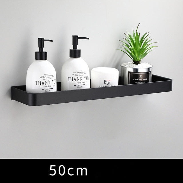 Floating Aluminum Storage Rack for Bathroom & Kitchen Organization | Space-Saving Wall Shelf with Towel Bar | Black Metal Organizer for Smal | Thomler