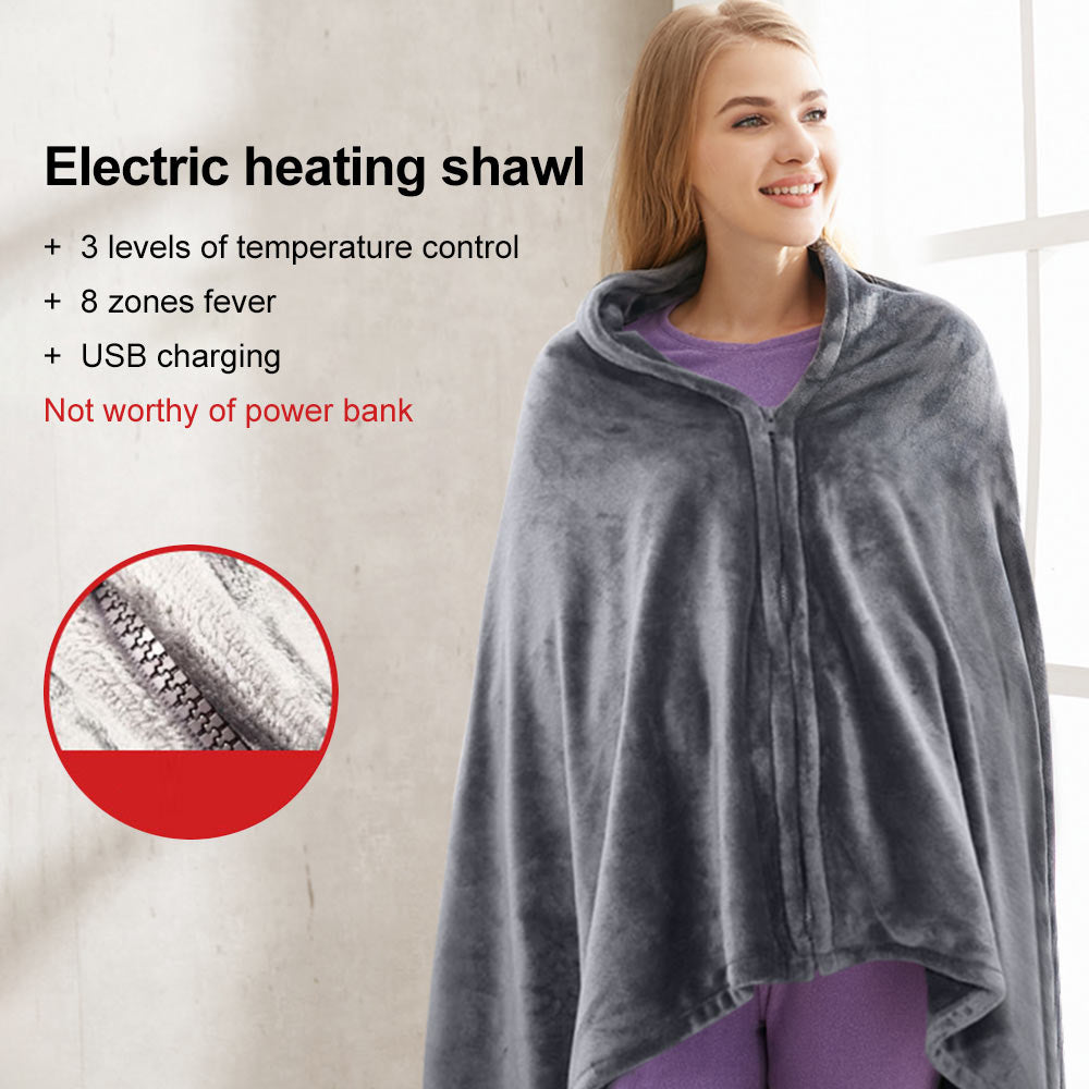 Electric Heated Wearable Throw Blanket with 3 Temperature Settings – USB Powered Coral Fleece Wrap for Shoulders, Lap & Knees
