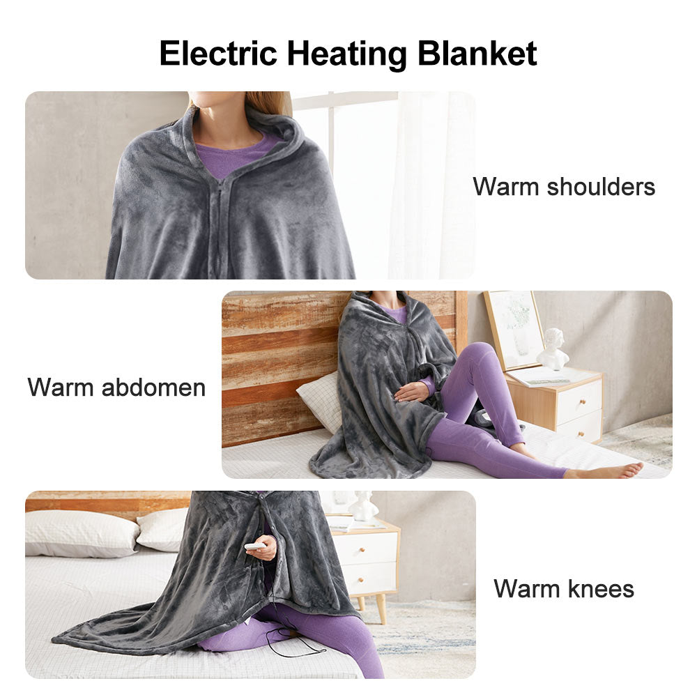 Electric Heated Wearable Throw Blanket with 3 Temperature Settings – USB Powered Coral Fleece Wrap for Shoulders, Lap & Knees