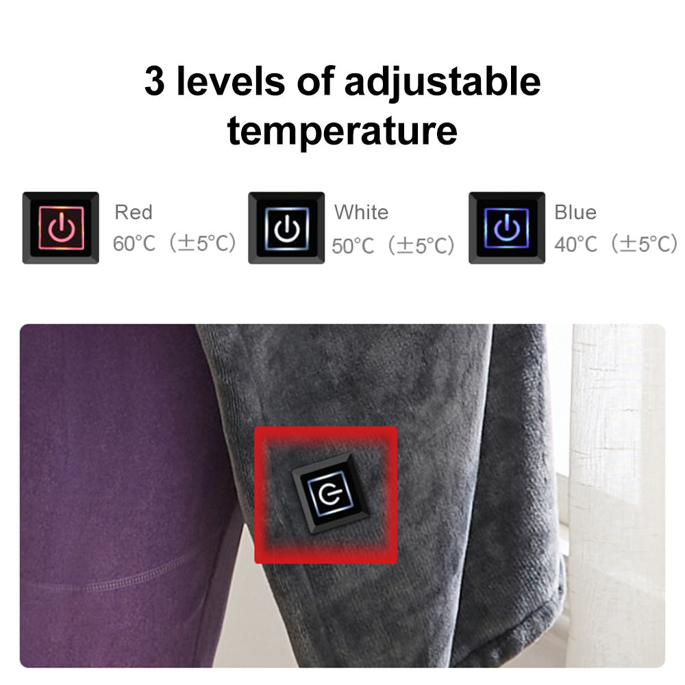 Electric Heated Wearable Throw Blanket with 3 Temperature Settings – USB Powered Coral Fleece Wrap for Shoulders, Lap & Knees