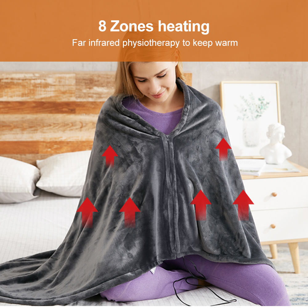 Electric Heated Wearable Throw Blanket with 3 Temperature Settings – USB Powered Coral Fleece Wrap for Shoulders, Lap & Knees