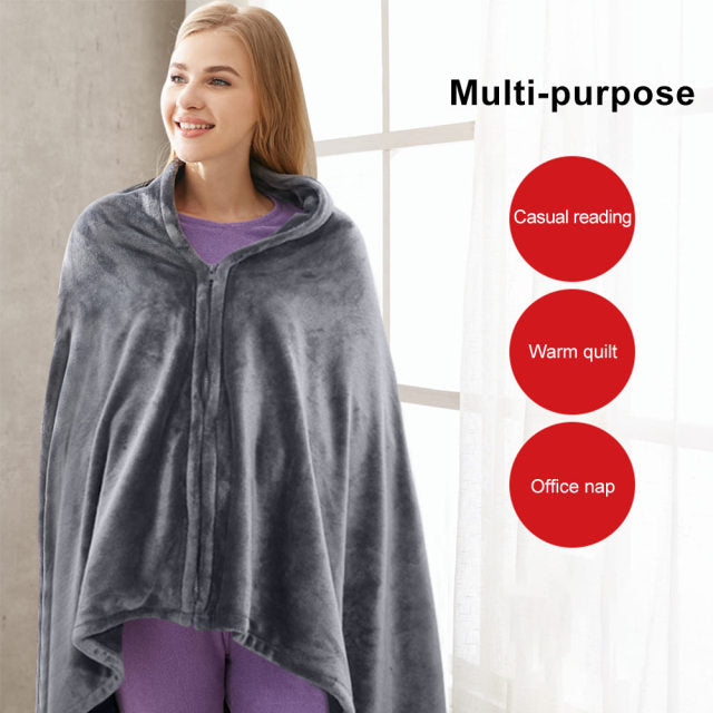 Electric Heated Wearable Throw Blanket with 3 Temperature Settings – USB Powered Coral Fleece Wrap for Shoulders, Lap & Knees