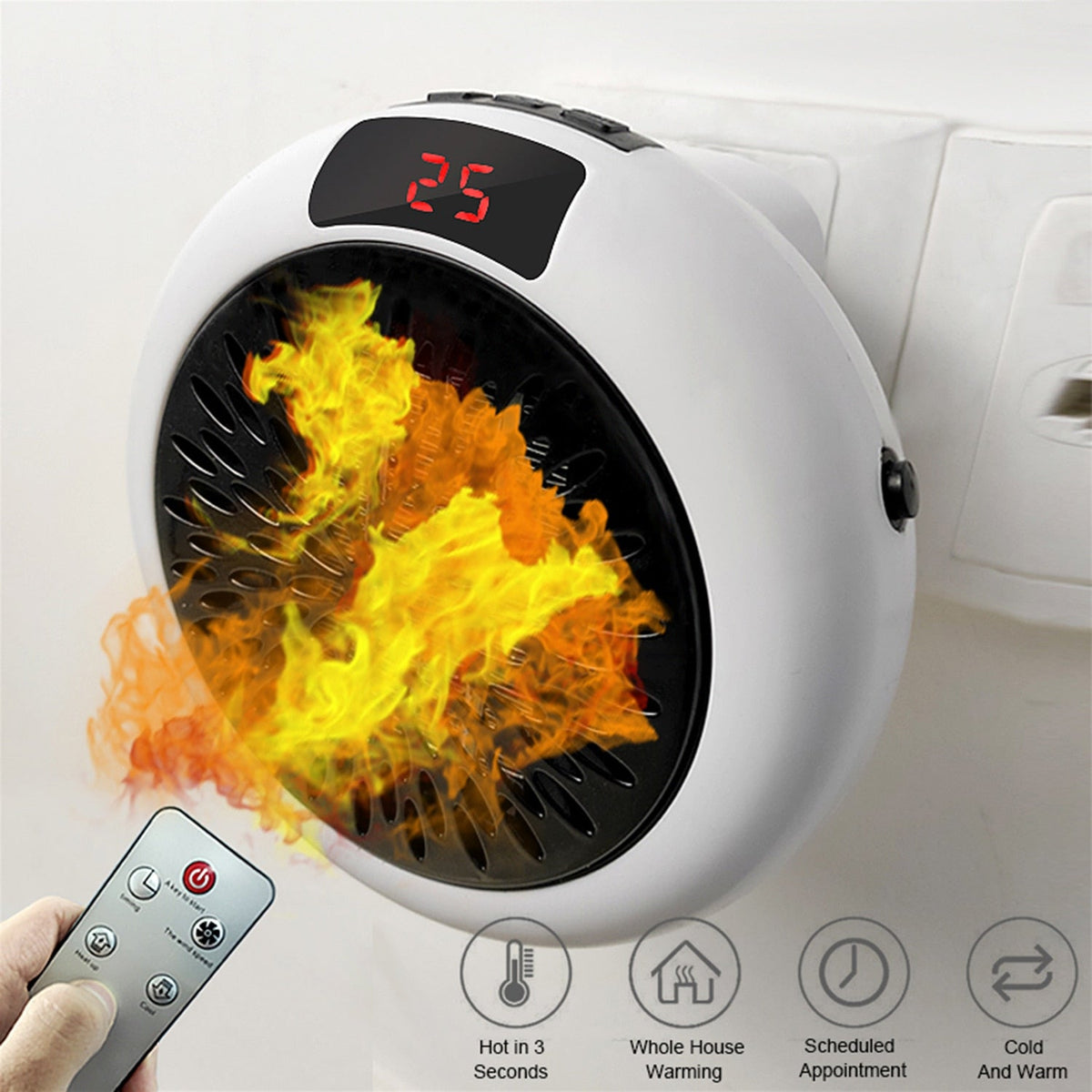Compact Plug-In Space Heater with Digital Display & Auto Shutoff for Home, Office & RV
