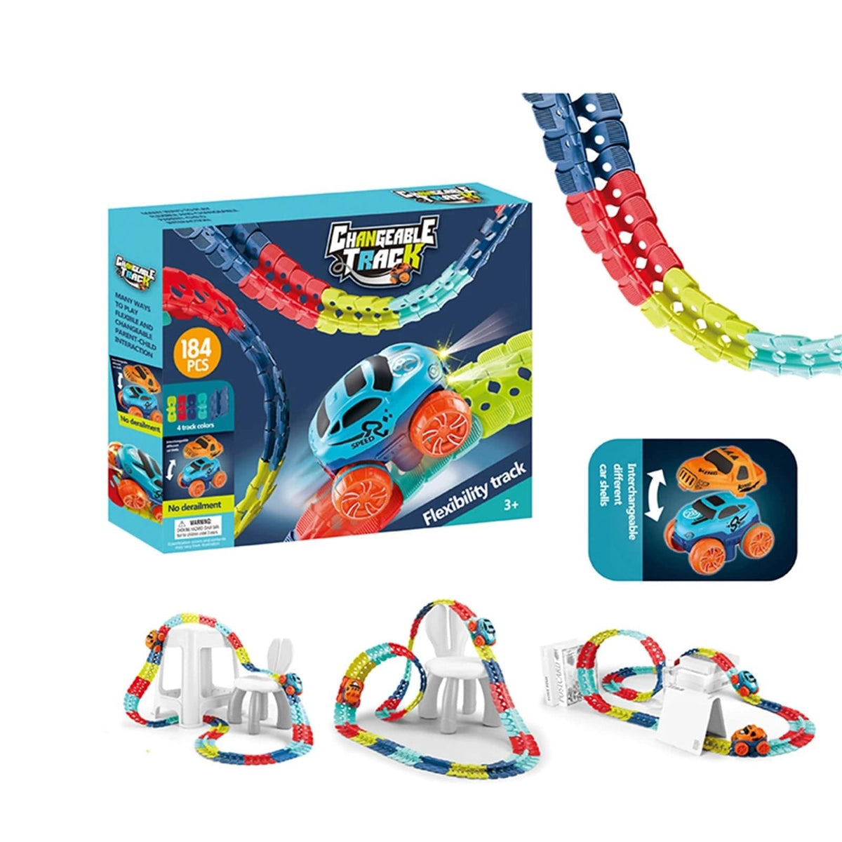 Flexibele magnetische racebaan met lichtgevende auto voor kinderen | Educatief STEM-bouwspeelgoed