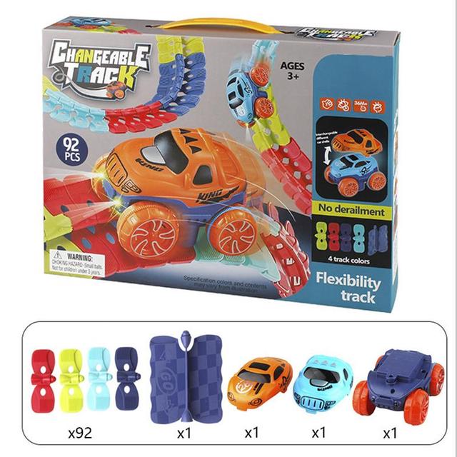 Biegsames Steck-Autorennstrecken-Set mit magnetischen Fahrzeugen für Bau- und Rennspaß im Kinderzimmer