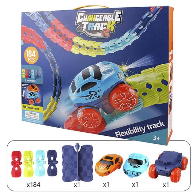 Biegsames Steck-Autorennstrecken-Set mit magnetischen Fahrzeugen für Bau- und Rennspaß im Kinderzimmer
